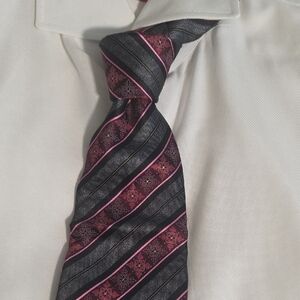 Ermenegildo Zegna Silk Tie, Pink Amd Gray Striped